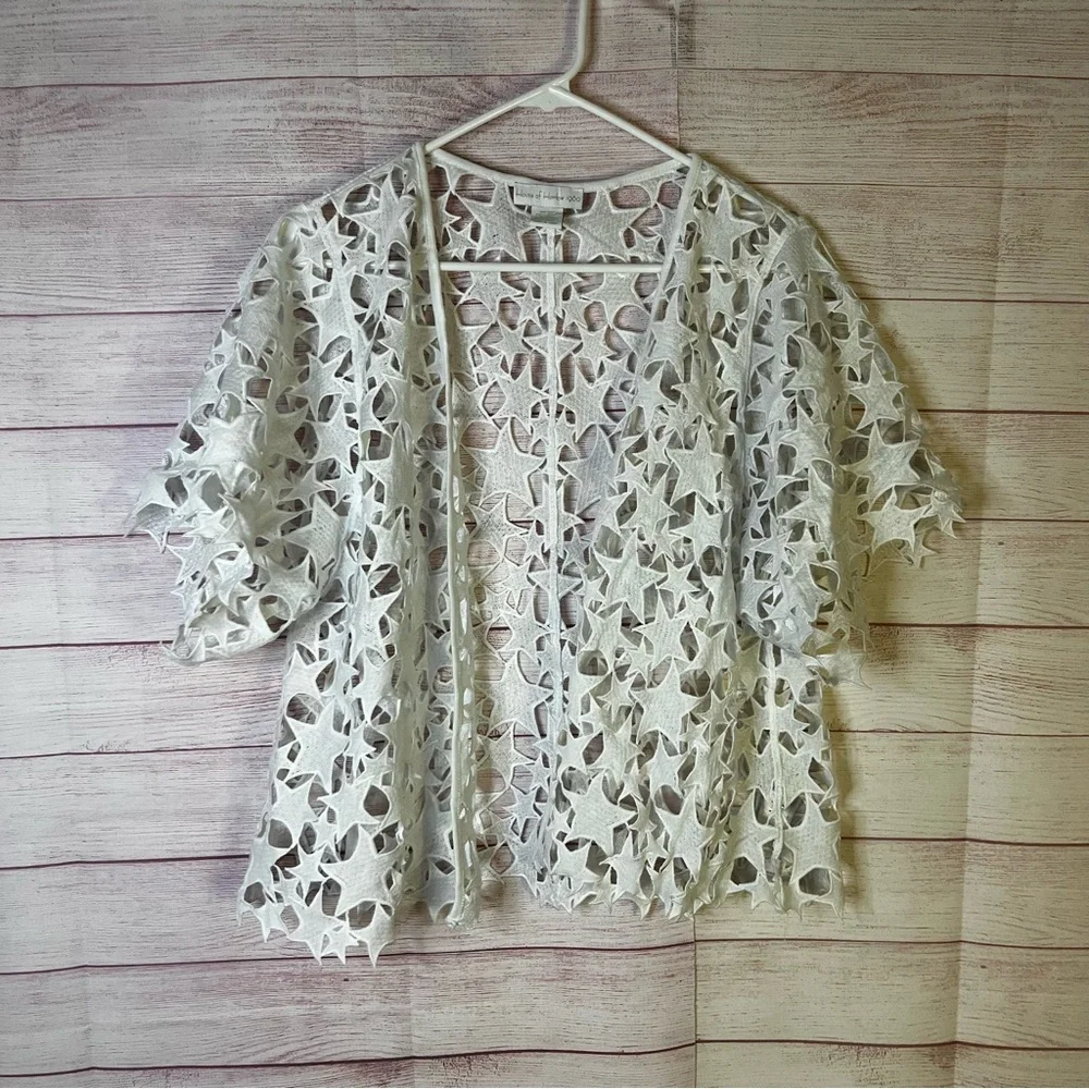 House of Harlow 1960‎ White Open Front Star Lace Cardigan One Size